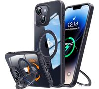 YUNHUASM [360° Rotatable Stand Magnetic Ring for iPhone 13/14 Case[Compatible with MagSafe][ Ultra-Clear Back] Military Drop Protection, Secure Grip, TPU Bumper Slim Cover with Kickstand-Black