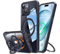 YUNHUASM [360° Rotatable Stand Magnetic Ring for iPhone 15 Case[Compatible with MagSafe][ Ultra-Clear Back] Military Drop Protection, Secure Grip, TPU Bumper Slim Cover with Kickstand-Black