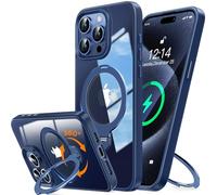 YUNHUASM [360° Rotatable Stand Magnetic Ring for iPhone 15 Pro Case[Compatible with MagSafe][ Ultra-Clear Back] Military Drop Protection, Secure Grip, TPU Bumper Slim Cover with Kickstand-Blue