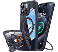 YUNHUASM [360° Rotatable Stand Magnetic Ring for iPhone 15 Pro Max Case[Compatible with MagSafe][ Ultra-Clear Back] Military Drop Protection, Secure Grip, TPU Bumper Slim Cover with Kickstand-Black