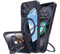 YUNHUASM [360° Rotatable Stand Magnetic Ring for iPhone 16 Case[Compatible with MagSafe][ Ultra-Clear Back] Military Drop Protection, Secure Grip, TPU Bumper Slim Cover with Kickstand-Black
