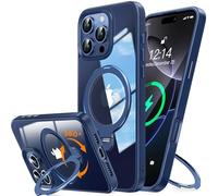 YUNHUASM [360° Rotatable Stand Magnetic Ring for iPhone 16 Pro Case[Compatible with MagSafe][ Ultra-Clear Back] Military Drop Protection, Secure Grip, TPU Bumper Slim Cover with Kickstand-Blue