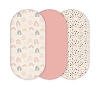 YUNIOO™ 3 Pack Fitted Bassinet Sheets, Moses Basket Fitted Sheets also for Stroller, Crib, Pram, Baby Changing Basket and Changing Pad Cover. 100% Soft Cotton Fits Different Mattresses. 80 x 40 cm