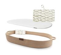 Yunioo Deluxe Baby Changing Basket with Extra Travel Changing Pad, Premium Portable Baby Changing Mat with Ultrasoft Cover, Cotton Rope Baby Basket, Changing Table Topper for Dresser (Brown)