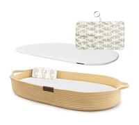 Yunioo Deluxe Baby Changing Basket with Extra Travel Changing Pad, Premium Portable Baby Changing Mat with Ultrasoft Cover, Cotton Rope Baby Basket, Changing Table Topper for Dresser (Cream)