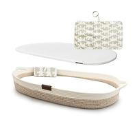 Yunioo Deluxe Baby Changing Basket with Extra Travel Changing Pad, Premium Portable Baby Changing Mat with Ultrasoft Cover, Cotton Rope Baby Basket, Changing Table Topper for Dresser (White Beige)