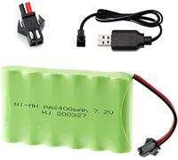 YUNIQUE GREEN-CLEAN-POWER - Rechargeable Battery 7.2V 2400mAh Ni-MH AA for RC Vehicles | With SM-2P 2Pin Plug, USB Cable | For RC Car, Drone Radiofly Space Kondor | 87 x 51 x 15mm - 160 Gr