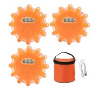 Yunir 3Pack LED Road Flares Emergency Lights, Roadside Warning Car Safety Beacon Flashing Disc Flare Kit, with Magnetic Base for Vehicles Car Truck RV Boat