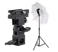 Yunir Flash Bracket, Hot Shoe Flash Umbrella Holder Light Stand Bracket for Photo Video Photography, Fits on the top of Most Standard Light Stands or Tripods