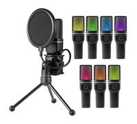 Yunir Gaming Microphone, USB Desktop Mic for Podcasts Videos, Streaming, Condenser Mic with Pop Filter, RGB Indicator, Tripod, Receiver, Noise Reduction Gaming Microphone