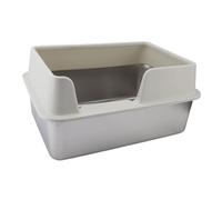 Yunir Stainless Steel Cat Litter Box, Open Top High Sided Cat Litter Pan, with Detachable Lid, Scoop, Anti Splash, Easy Cleaning, for Small and Medium Sized Pets (White)