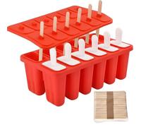 Yunision 12-Cavity Silicone Ice Pop Mold, Easy-Release Ice Cream Mold for DIY Ice Cream, Yogurt, Juice & Smoothies, Perfect for Kids and Adults, Reusable Ice Lolly Mold with 50 Wooden Sticks, (Red)
