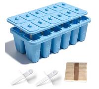Yunision 12-Cavity Silicone Ice Pop Mold, Easy-Release Ice Cream Mold for DIY Ice Cream, Yogurt, Juice & Smoothies, Perfect for Kids and Adults, Reusable Ice Lolly Mold with 50 Wooden Sticks, (Blue)