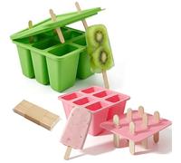 Yunision 2 Pcs Ice Lolly Moulds, 12-Cavity Silicone Pop Mold with 100 Wooden Sticks, Homemade Frozen Snacks Kit for Jelly, Fruit Juice, Yogurt & Cheese Sticks, Easy-Release DIY Icecream Maker