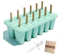 Yunision Ice Pop Mould, 12-Cavity Silicone Easy-Release Ice Cream Mold with 50 Wooden Sticks, Reusable Ice Lolly Maker for DIY Ice Cream, Yogurt, Juice & Smoothies for Kids & Adults (Green)