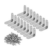Yunjiadodo 16 Pcs Corner Bracket - 40mmx40mm 90 Degree Right Angle Brackets Fastener Stainless Steel L Shaped Corner Braces with 64 Pcs Screws Brace Corner Joint Silver