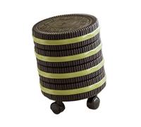 YunJove Biscuit-Shaped Trash Can with Wheels, Cute Large Capacity Trash Can, Ideal for The Office, Student Room, Kitchen, Etc, Vanilla Mint