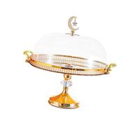 YunJove Cake Stand with Decorative Dome, Dessert And Bread Serving Plate, Cheese And Cookie Organizer Tray, Sturdy And Practical, Amber