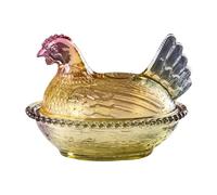 YunJove Chicken-shaped Candy Jar, Glass Storage Jar, Dessert Plate, Treat Bowl with Airtight Lid, Suitable for Serving on A Coffee Table, Style A