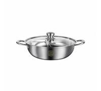 YunJove Compartment Cookware Stainless Steel Cooking Pot Soup Divider Hot Pot Thickened Surface Ergonomic Handle Compatibility, Mandarin Duck Pot, 28cm, with Lid, Spoon, and Ladle