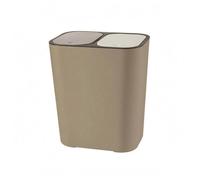 YunJove Household Waste Bin Utilizing Double Compartment Trash Can Convenient Press-Activated Lid System Space-Saving PP Material Smooth Curved Design Suitable for Households Small Areas, Coffee