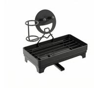 YunJove Kitchen Drain Rack Sink Organizer With Drain Spout Countertop Holder Slotted Tray Raised Base Stainless Steel Design suitable for kitchens rental homes tiny, Black, Modern Minimalist