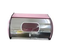 YunJove Metal Bread Box, Bread Bin with Roll-Up Lid, Bread Storage Container, Kitchen Holder, Counter, Bar, Home, Pink