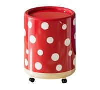 YunJove Waste Bin with Wheels, Multi-functional Storage Lid, Made of PP, Modern Polka Dot Design And Construction, Suitable for The Bathroom, White