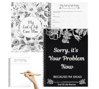 YunJoyous End of Life Planner UK,Sorry It’s Your Problem Now Because I'm Dead,End of Life Planner Notebook with Twin Wire Spiral Binding and Pen,Notebook for Business Affairs,Final Wishes,Black,A4