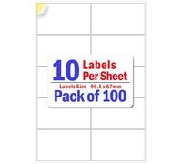 YUNJU 10 Address Labels Per A4 Sheet, 100 Sheets 1000 Addresss Label, Self Adhesive Mailing Printer Shipping Label for Inkjet and Laser Printers, Printable Sticky Sheet Sticker