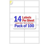 YUNJU 14 Address Labels Per A4 Sheet, 100 Sheets 1400 Addresss Label, Self Adhesive Mailing Printer Shipping Label for Inkjet and Laser Printers, Printable Sticky Sheet Sticker