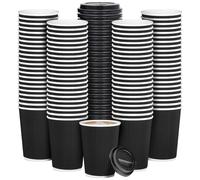 YUNJU 200 Takeaway Coffee Cups, Disposable Insulated Triple Wall Ripple Kraft Paper Coffee Cups with Lids for Takeaway Coffee, Tea, Hot Cold Liquids 12 Oz Black