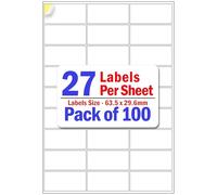 YUNJU 27 Address Labels Per A4 Sheet, 100 Sheets 2700 Addresss Label, Self Adhesive Mailing Printer Shipping Label for Inkjet and Laser Printers, Printable Sticky Sheet Sticker