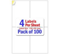 YUNJU 4 Address Labels Per A4 Sheet, 100 Sheets 400 Labels, Self Adhesive Mailing Printer Shipping Label for Inkjet and Laser Printers, Printable Sticky Sheet Sticker