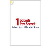 YUNJU A4 Self Adhesive Address Labels, 1 Label Per Sheet, 20 Sheets, (199.6 X 289.1 MM) 20Labels