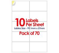 YUNJU A4 Self Adhesive Address Labels, 10 Label Per Sheet, 70 Sheets, Self Adhesive Quick Dry Labels for Inkjet & Laser Printer [99.1 X 57mm] 700 Label