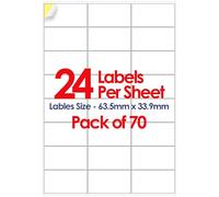 YUNJU A4 Self Adhesive Address Labels, 24 Label Per Sheet, 70 Sheets, Self Adhesive Quick Dry Labels for Inkjet & Laser Printer [99.0 x 42.3mm] 1680 Label