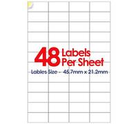 YUNJU A4 Self Adhesive Address Labels, 48 Label Per Sheet, 20 Sheets, (45.7 x 21.2MM) 960 Labels