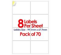 YUNJU A4 Self Adhesive Address Labels, 8 Label Per Sheet, 70 Sheets, Self Adhesive Quick Dry Labels for Inkjet & Laser Printer [45.7 x 25.4mm] 560 Label