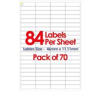 YUNJU A4 Self Adhesive Address Labels, 84 Label Per Sheet, 70 Sheets, Self Adhesive Quick Dry Labels for Inkjet & Laser Printer [46 X 11.11mm] 5880 Label