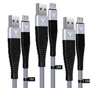 YUNJU Micro USB Cables, [3-Pack 1M, 1.5M, 2M] Extra Long Android Phone Tablet Charger Fast Charging Sync Leads Nylon Braided Wire for Samsung S7 A10 A7 A6, Kindle, Fire, PS4, Xbox & More