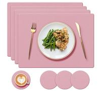 YUNJUER 4 Silicone Placemats + 4 Washable Coasters, Heat-Resistant 450 °F, Non-slip Waterproof Wipeable Place Mats for Restaurant, Indoor Kitchen, Outdoor Dining Table, 8 Pieces, Pink
