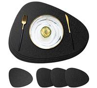 YUNJUER 4 Silicone Table Mats and 4 Coasters, Heat Resistant 450 °F, Washable and Waterproof Place Mat, Leaf Pattern Design, Easy to Clean, Placemats for Kitchen, Restaurant, Hotel, Dining Room, Black