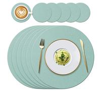 YUNJUER 6 Round Silicone Placemats + 6 Coasters Set, Heat-Resistant 450 °F Place mats, Non-Slip and Washable, Table Mats for Home, Hotel, Dining Table, Indoor, Outdoor, (Light Green)