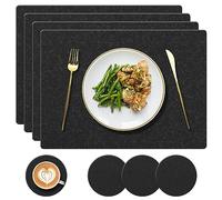 YUNJUER Silicone Place mat and Coaster Set of 4, Placemats Heat-Resistant 450 °F, Non-Slip and Waterproof, Decoration Accessories for Indoor, Outdoor, Home, Hotel, Restaurant, Dining Table, Black