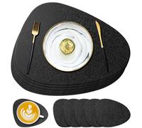 YUNJUER Silicone Placemats and Washable Coasters Set, Heat-Resistant 450 °F, Non-slip Wipeable Waterproof Table Mats for Dining Table, Restaurant, Indoor Kitchen, Outdoor, 12 Pieces, Black