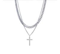 Yunjuhop Men's Stainless Steel Cross Necklace Men's Jesus Cross Chain Cuban Chain Layered Cross Pendant Graduation Birthday Gifts for Men, 45/50CM, Stainless Steel, Stainless Steel