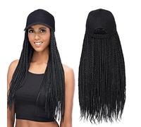 Yunkang Baseball Cap Braid Box Hair Extensions with Hat Black Wig with Braided Hair 18 Inch for Women and Girls (Black Cap 1B)