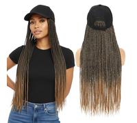 Yunkang Braid Baseball Cap Wig Braid Hat Wig with Hat and Wig 24 Inch Long Ombre Light Brown Braided Synthetic Hair for Women (B-T27)