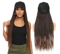 Yunkang Braid Baseball Cap Wig Braided Hat Wig with Hat and Wig 24 Inches Long Synthetic Braided for Women Ombre Brown (B-T30)